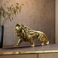 Resin Golden Lion King Figurines Home Office Desktop Retro Animal Statue Feng Shui Ornament Collection Craft Decor Objects Item