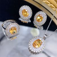 【lz】☾✧◘  Conjunto de jóias girassol zircônia cúbica amarela para mulheres conjunto de proposta linda colar brincos anel nova chegada prata 925 2023