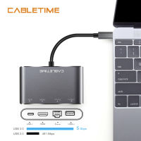 Cabletime USB C HUB USB 3.0 Lan RJ45 Network Type C to HDMI-compatible 4K Ethernet Adapter USB C 4in1 Charging for Macbook N103