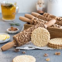 Cashew flowers Rolling pin Christmas Wooden Embossing Baking Tools Bread  Cake Cookie Accessories