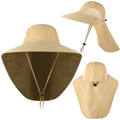 【CC】 Wide Brim Hat with Neck Cover Dry Large Fishing Outdoor Jungle Hiking Men Fishermen Cap