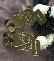 Bear Mirror Gold Birthday InvitationAcrylic Name CardAcrylic InviteCustomized Small Bear Design Table Number CardFavor Decor