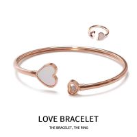 เซ็ตกำไลข้อมือและแหวน WHITE HEART BANGLE ROSEGOLD [09-0007]