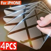 [Electronic film] 4PCS กระจกนิรภัยสำหรับ iPhone 11 14 12 13 Pro XR X XS Max Screen Protector Mini 5S SE 7 8 6 Plus