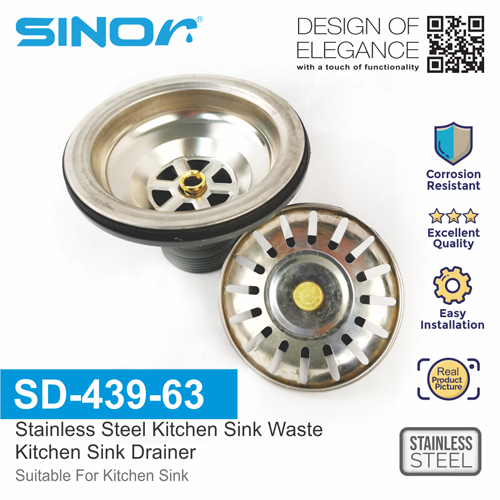 Sinor SD-439-63 Stainless Steel Light Duty Kitchen Sink Waste Drain ...