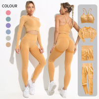 New Yoga Outfit Women Gym Clothing Fitness Wear Workout Set Long Sleeve Crop Top High Waist Seamless Leggings Sports Suits