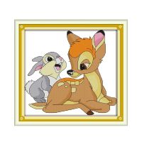 【CC】 Little deer and little rabbit cross stitch kit 14ct 11ct count printed stitches hand craft handmade needlework