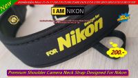 สายสะพายกล้อง Nikon สายคล้องกล้อง สีดำ อักษรเหลือง สายคล้องคอกล้องแบบผ่อนแรง ราคาถูก สายนิ่ม ไม่บาดคอ