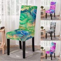 Marbling Print Elastic Chair Cover Spandex Chair Slipcover Multicolor Strech Kitchen Stools Seat Covers Home Hotel Banquet Decor Sofa Covers  Slips