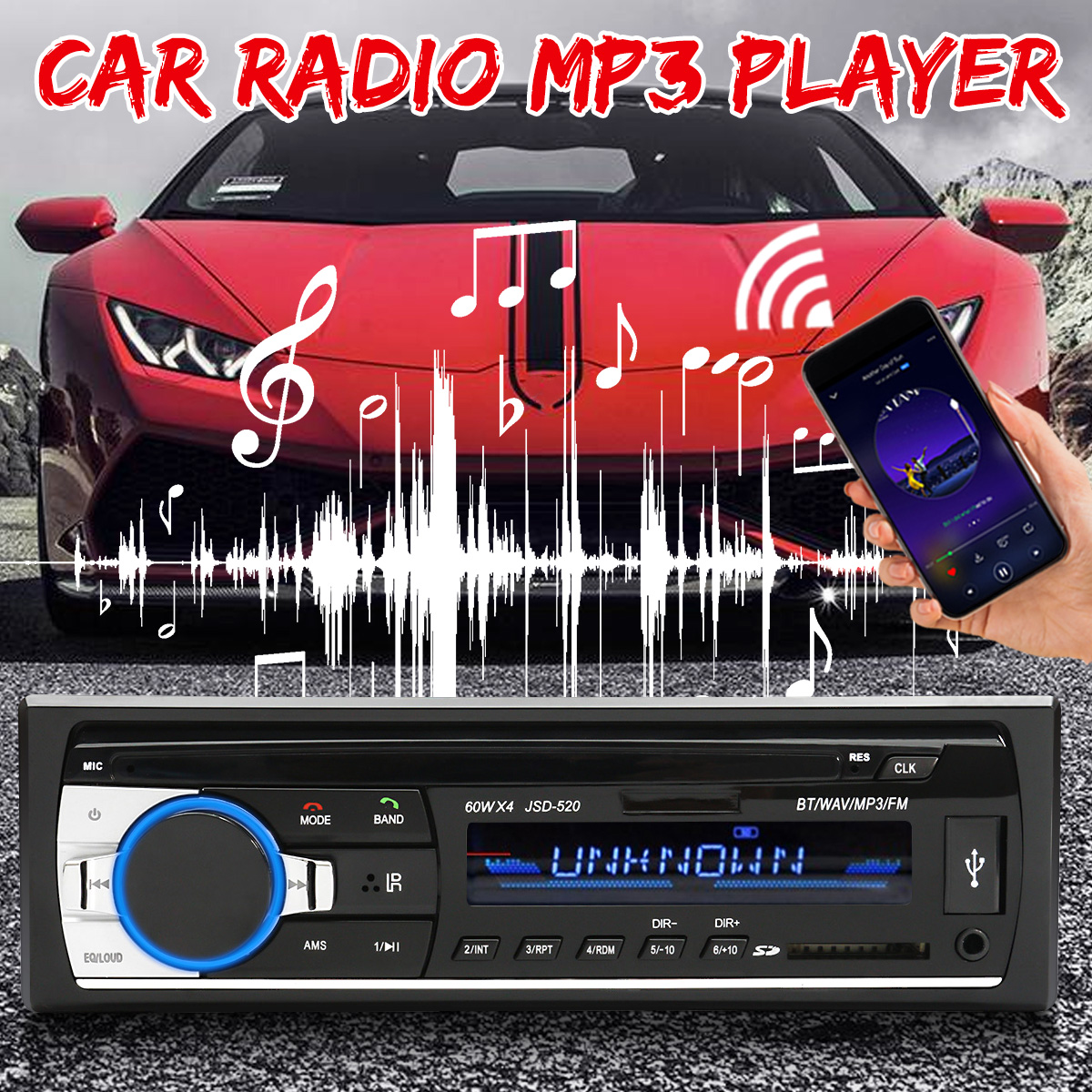 JSD Car Radio Bluetooth Stereo In-dash Head Unit Player MP3/SD/USB/AUX-IN/F K2U3 