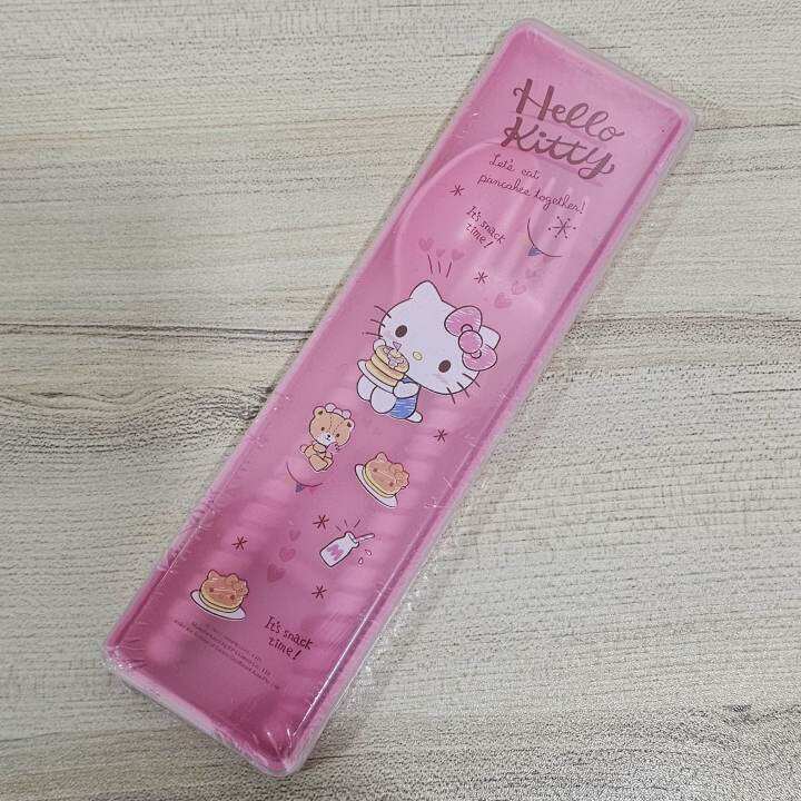 ช้อนส้อม-พลาสติก-ลายคิตตี้-hello-kitty-กล่องพกพามีฝาปิด-ช้อน-ส้อม