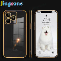 Jingsanc เคสเคลือบสำหรับโทรศัพท์ C53 Realme Case กันกระแทกสุดหรูขอบตรง TPU แบบนิ่มเคสกันชนโลหะชุบสองด้านที่มีการป้องกันเลนส์เต็มรูปแบบฝาหลัง C53 Realme