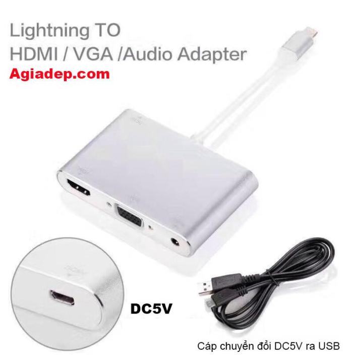 Dây cáp chuyển tín hiệu Iphone Lightning to HDMI và VGA chất lượng cao   (sang Máy chiếu, Tivi) Bản to, Bền, Tốt 