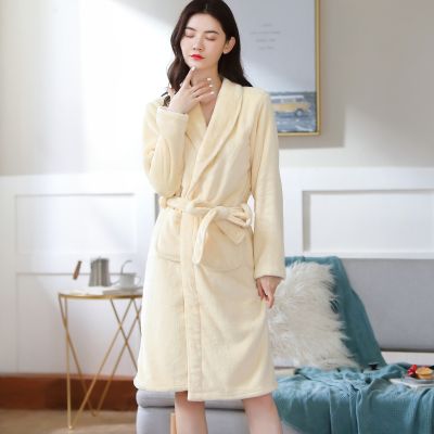 {Xiaoli clothing} เสื้อคลุมอาบน้ำฤดูหนาวผู้หญิง Robe Soft Flannel ชุดนอนฤดูใบไม้ร่วงและฤดูหนาว Warm Coral Velvet ชุดว่ายน้ำ Badjas หญิงชุดนอน Robes