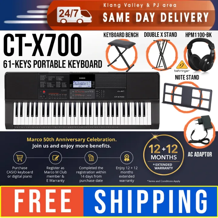 Casio CTX700 61Keys Portable Keyboard with Keyboard Bench, Stand and