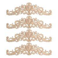 4pcs 40X12cm Exquisite Classic Rubber Wood Carved Applique Furniture Natural Decal Wood Color