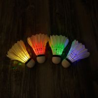 4pcs Dark Night Colorful LED Badminton Shuttlecock Birdies Lighting Feather R66E