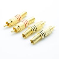 4Pcs/2pairs Gold Plated RCA Connector Plug Audio Male Connector With Metal Spring Cable Protector red black