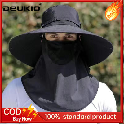 DEUKIO ใบหน้าหมวกป้องกัน UV แสงแดดของผู้ชายหมวกกันแดดขอบใหญ่หมวกชาวประมง Topi Memancing ฤดูร้อน