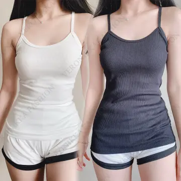2 In 1 Women's Basic Seamless Camisole Solid Color Spaghetti Straps