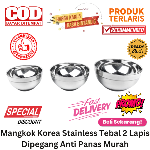 [bisa Cod] Promo Mangkok Korea Stainless Tebal 2 Lapis Dipegang Anti