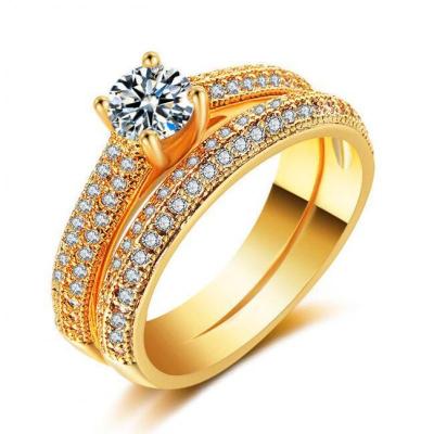 แหวนชุดไมโครฝังเพชรเทียม Xfashion แหวนแหวนหมั้น/แต่งงานเพชรงานเลี้ยงหมั้นแฟชั่นยุโรปและอเมริกา
