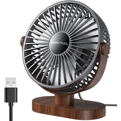 6.4 Inch Wooden USB Desk Fan, 3 Speeds Quiet Portable Desktop Table Fan, Personal Mini Fan for Home Office Car