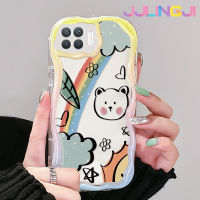 Jjlingji เคสสำหรับ OPPO A93 F17 Pro Reno 4F Reno 4 Lite เคสลายการ์ตูนหมีรุ้งดีไซน์ใหม่เนื้อครีมคลื่นขอบนุ่มเคสมือถือกันกระแทกแบบใสนุ่มเรียบง่ายอ่อนโยนฝาครอบป้องกัน