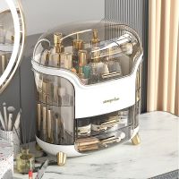 【YD】 Makeup Organizer Holder Storage with Handle Lid Multifunctional Dust-proof Dressing Table
