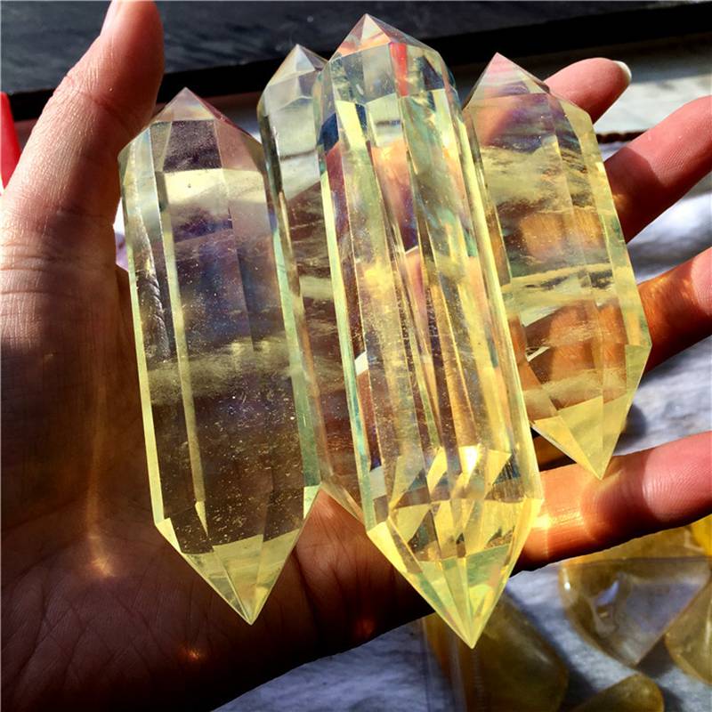 2PCS Natural Asian Colorful Quartz Crystal Hexagonal Wand Point Healing Stone # 