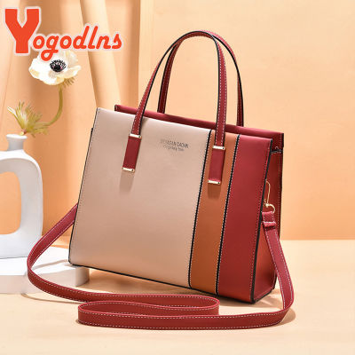 Yogodlns Luxury Contrast Color Handbag Female PU Leather Shoulder Bag Large Capacity Crossbody Bag Stitching Top-handle Bag sac