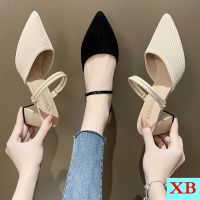 ℗ Baotou Slippers Style Women Summer All-Match High-Heeled Temperament Half-Drag Lazy Pointed Thick Heel Two-Wear Muller Shoes