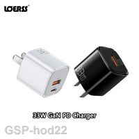 2023 ▼ LOERSS Pengisi Daya Cepat Port Ganda USB Tipe C สำหรับแท็บเล็ต iPhone 33W GaN