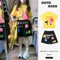 ☎♝♞ Single/suit students leisure sports clothes suit female college summer wind loose cotton short sleeve shorts two-piece