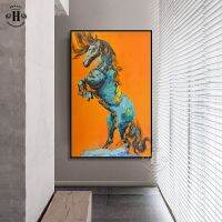 ขนาดใหญ่สีส้มม้าผ้าใบพิมพ์สำหรับ Modern Hallway Decor - Perfect Wall Art สำหรับห้องนั่งเล่นออกแบบตกแต่งภายใน-สัตว์ภาพวาดโปสเตอร์สำหรับตกแต่งบ้าน