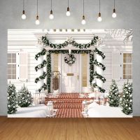 【 A Hot 】 WinterWhite HouseTree Decor การถ่ายภาพฉากหลังพื้นหลังไวนิลสำหรับสตูดิโอถ่ายภาพ ChildrenPhotophone