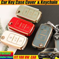 dvfggv Car TPU Flip Key Cover Case Bag Holder Keychain for for VW Bora Polo Tiguan Jetta Passat B5 B6 B7 Golf Beetle for Skoda Octavia