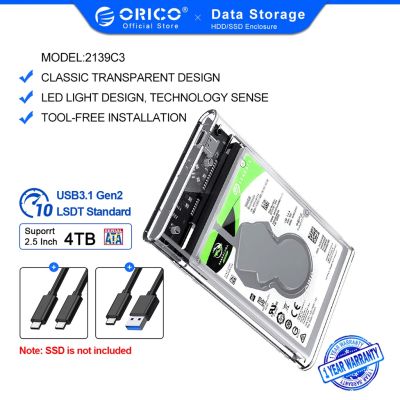 Orico เคสฮาร์ดดิสก์ HDD SATA เป็น USB 3.1 2.5 นิ้ว 5Gbps 4TBType C SSD HDD Enclosure 10Gbps (2139C3)