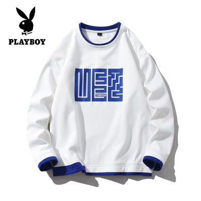 PLAYBOY เสื้อยืดคอกลมสไตล์ไมโครฮ่องกง,ใหม่ฤดูใบไม้ร่วงแขนยาวเสื้อกันหนาวสไตล์เกาหลีวัยรุ่นสำหรับผู้ชาย