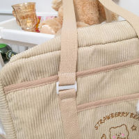 Women Shoulder Bag 2022 Corduroy Handbag Girl Shopper Fashion Casual JK Style Cute Cartoon Embroidered Bear Letter Messenger Bag