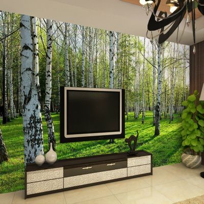 วอลล์เปเปอร์สามภาพติดผนังมีมิติ3d ที่กำหนดเองวอลล์เปเปอร์พื้นหลังทีวีโซฟาห้องรับแขกห้องนอนวอลล์เปเปอร์รูปภาพป่าเบิร์ชสีเขียว