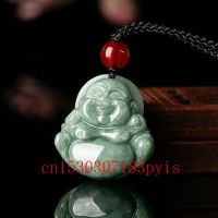 ธรรมชาติพม่ามรกตหยก Maitreya จี้สร้อยคอแกะสลัก jadeite แฟชั่นเสน่ห์เครื่องประดับพระเครื่องของขวัญเมนู