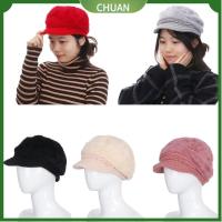 CHUAN Windproof Winter Warm Female Girl Knitted Hats Fur Ball Cap Beanie Faux Fur