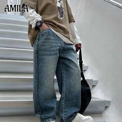 AMILA กางเกงยีนส์ Boys,Lazy Style,หลวม,สไตล์เกาหลี,เสื้อผ้าเด็ก,กางเกงเด็ก