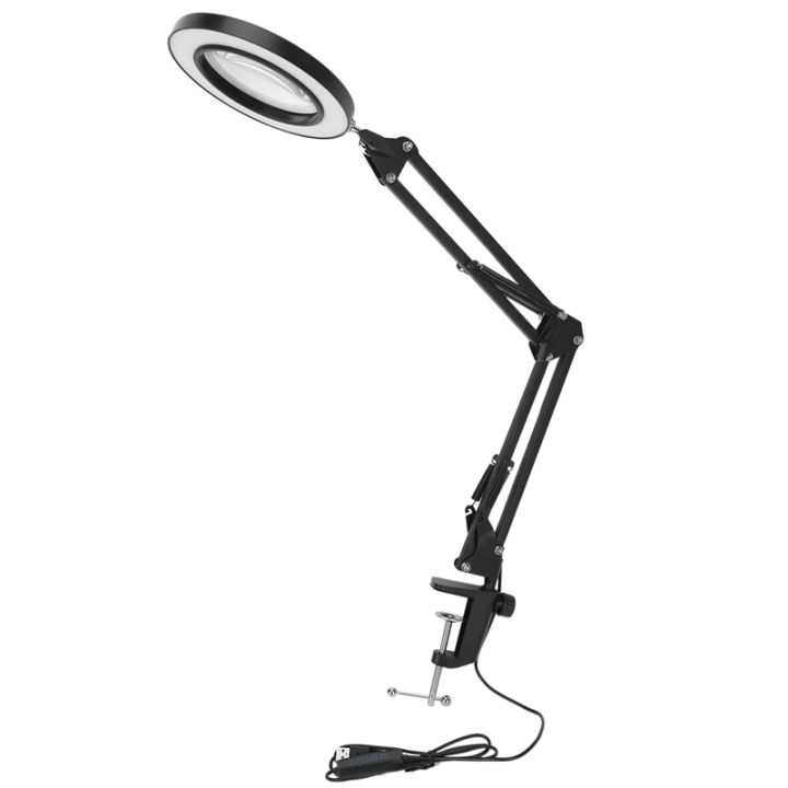 LED Magnifying Lamp with Clamp, 10 Levels Dimmable, 3 Color Modes, 5