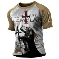 เสื้อยืดผู้ชายลาย Templar Crusaders เสื้อแขนสั้นพิมพ์ลายอัศวินแฟชั่นเสื้อเสื้อแขนสั้น Harajuku ย้อนยุคแนวสตรีท