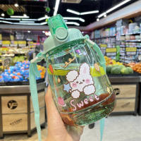 Creative Big Belly Water Bottle for Children Girls Cute Clear Plastic Straws Bottle Sports Bicycle Water Jug With Strap Sticker