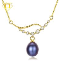 Luxury Black Natural Freshwater Pearl Pendants Necklace For Women 18K Gold Plated Soild 925 Sterling Silver Simple Fine Jewelry