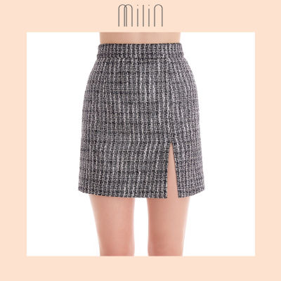 [MILIN] High waisted front slit detail tweed mini skirt กระโปรงผ้าทวีตทรงเอวสูงผ่าชายกระโปรงด้านหน้า / Willow Skirt