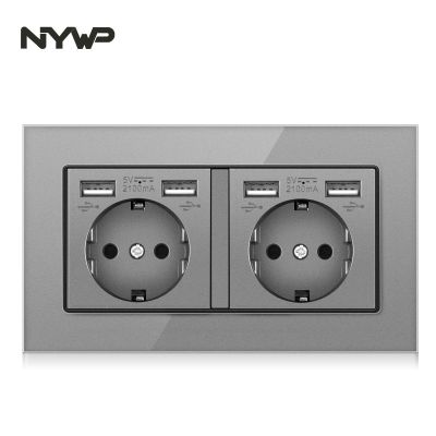 NYWP หน้าจอโทรศัพท์ติดผนัง16A เต้าเสียบไฟ EU มาตรฐาน EU หลายปลั๊กพร้อมชุดสัญญาณไฟ LED ที่ซ่อน2พอร์ตชาร์จ USB